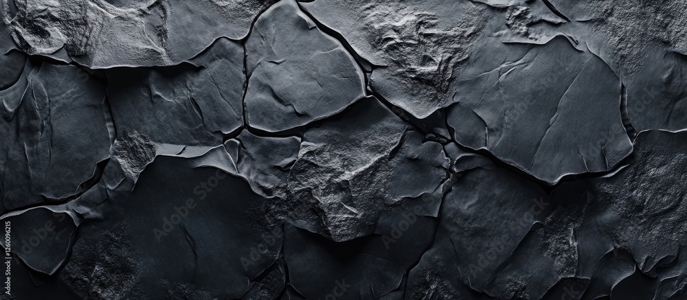 Poster dark gray stone wall texture featuring unique patterns with rough surfaces and deep crevices in a ho