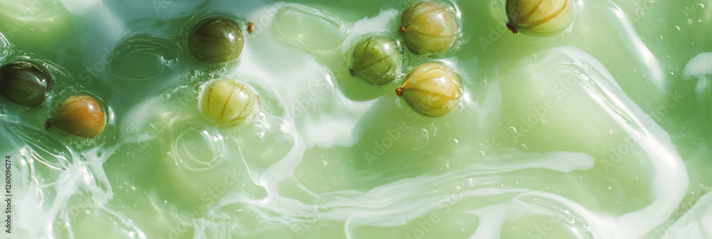 Poster light green milk with gooseberries creating a refreshing texture and flavor blend