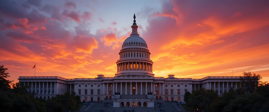 Dramatic sunset at the u.S. Capitol washington d.C. Scenic photography urban landscape wide angle government symbolism