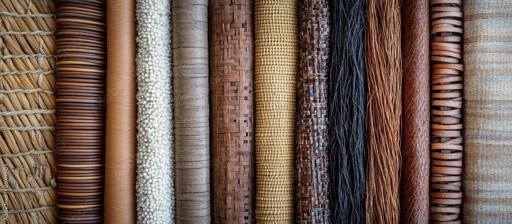 Poster woven textures display arranged in a row featuring shades of brown beige and cream highlighting natu