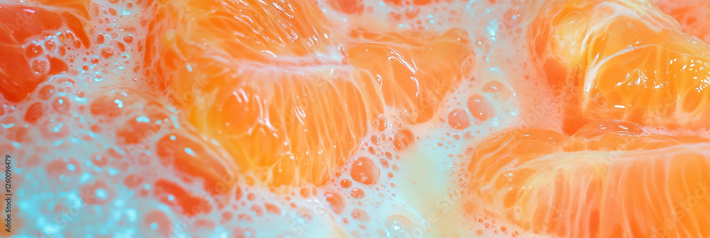 Poster light orange milk with tangerine segments creates a refreshing and vibrant drink