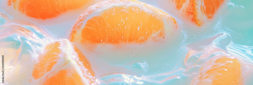 Poster light orange milk mixed with tangerine segments creating a refreshing drink experience