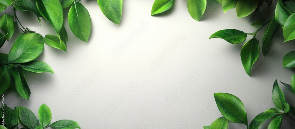 Poster lush green leaves framing a soft grey background creating an ideal space for advertisement text feat