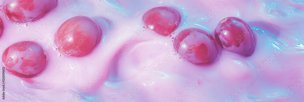 Poster grape rippled light purple milk with halved grapes floating in a dreamy pattern