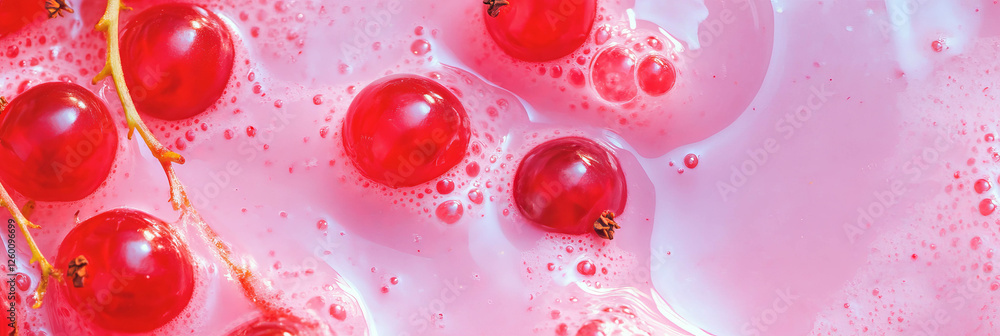 Poster light red milk swirling with fresh red currant berries in a vibrant display