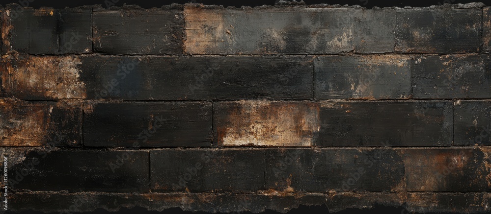 Aufkleber weathered dark brick wall texture showcasing aged rugged character with patches of rust and wear dem