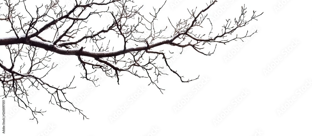 Aufkleber Dry and desolate dead tree branch isolated on white background with intricate twigs positioned on the left side showcasing natural textures