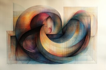 Colorful abstract artwork with swirling shapes and geometric lines capturing light and depth beautifully
