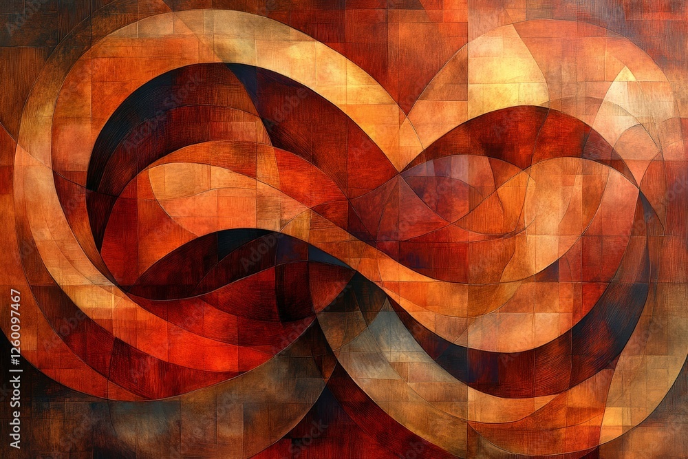 Poster Abstract artwork featuring intertwining shapes in earthy tones creates a dynamic and harmonious visual experience