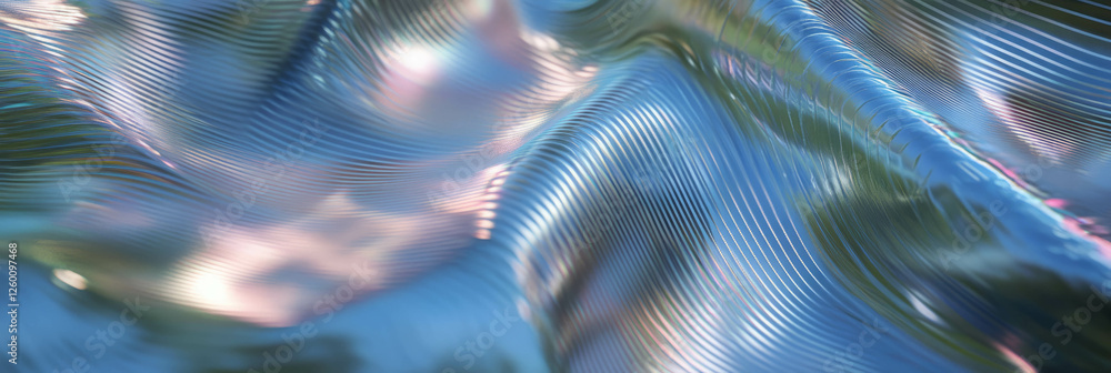 Poster reflections on water surface showcasing mesh netting and corrugated aluminum elements