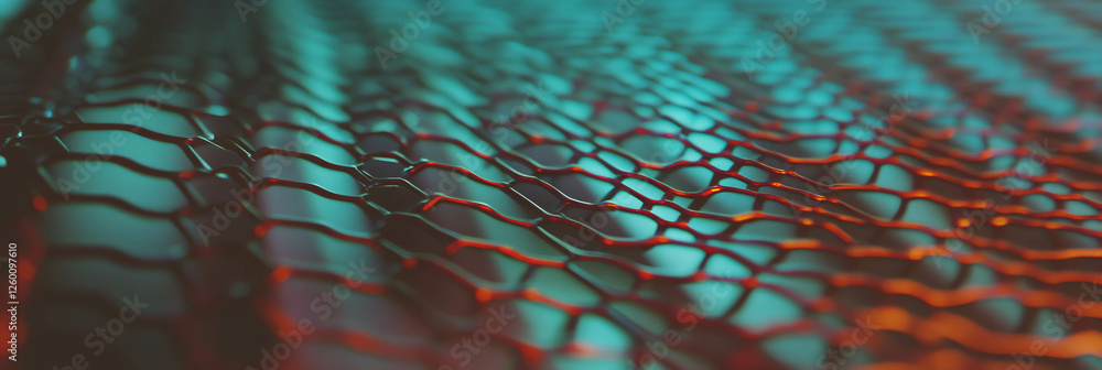 Poster Exploring textures of mesh netting and corrugated steel with sheen highlights
