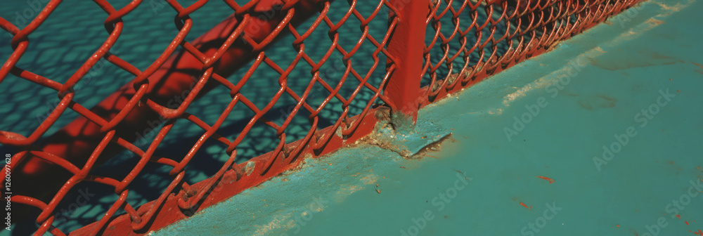 Poster mesh netting and corrugated steel against a backdrop of smooth oil sheen highlighting textures
