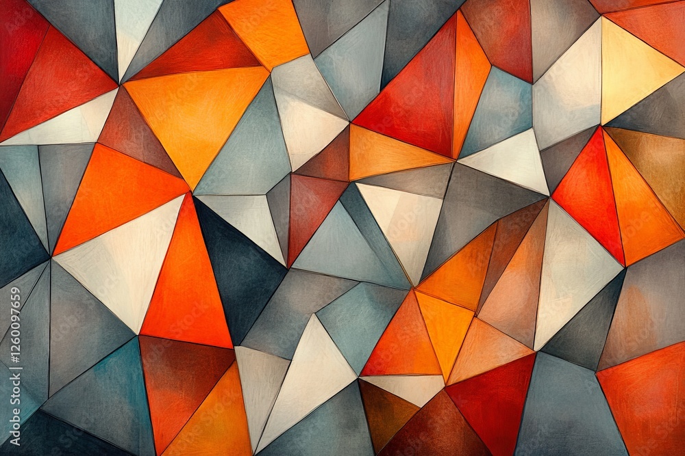 Aufkleber abstract geometric pattern of triangles in warm and cool tones creating a vibrant artwork