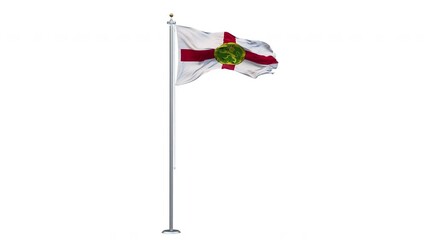 Alderney flag waving looping with transparent background, with alpha matte layer for transparency in the background.