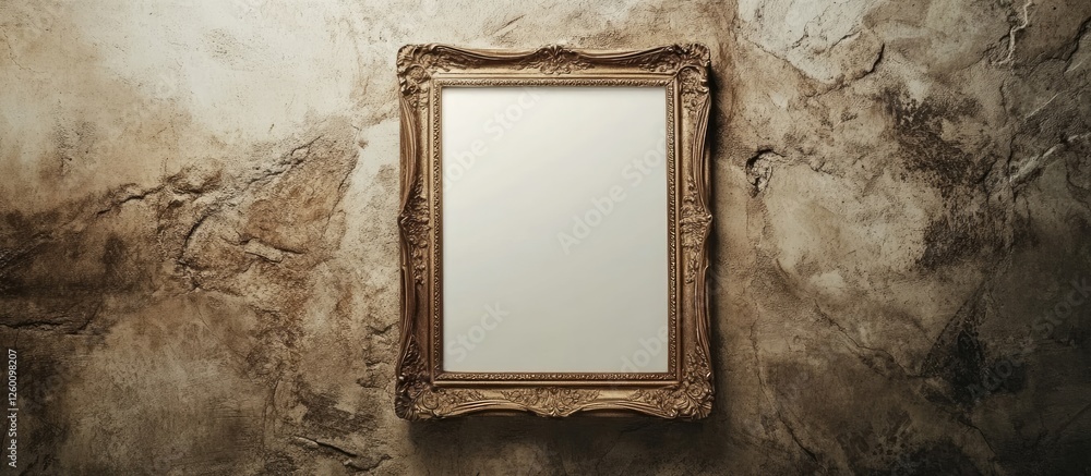 Aufkleber vintage ornate frame centered against a textured brown wall, featuring an empty white space for cust