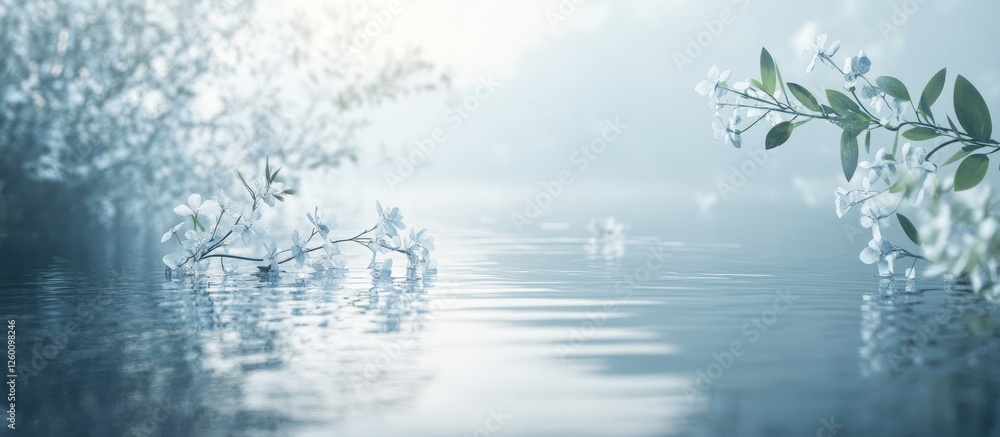 Aufkleber serene blurred water surface with subtle light reflections in soft blue and green tones, featuring d