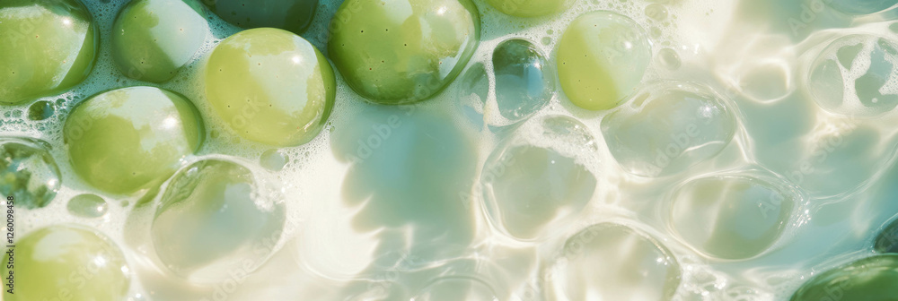 Poster oat milk infused with green grapes creating gentle ripples in a refreshing backdrop