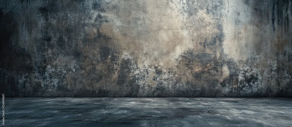 Leinwandbilder Grungy textured wall with dark hues and wet floor, empty space in center ideal for displaying art or photographs in a gallery setting