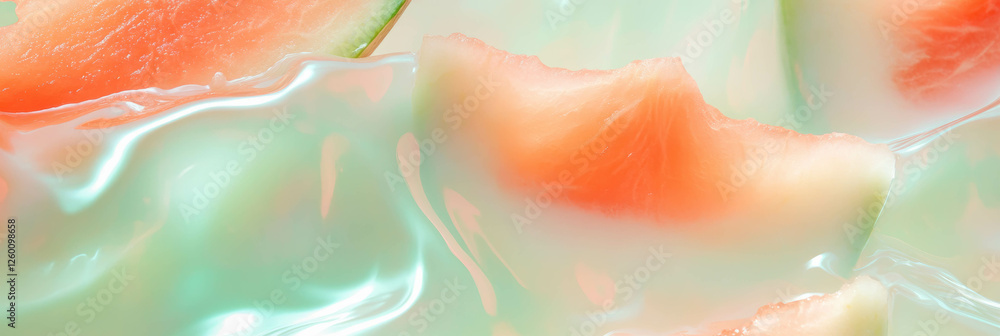Aufkleber Oat milk and sliced melon creating gentle ripples for a relaxing and refreshing background