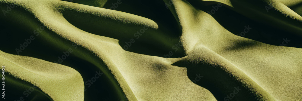 Poster olive green suede texture showcasing softness and deep shadows in soft light