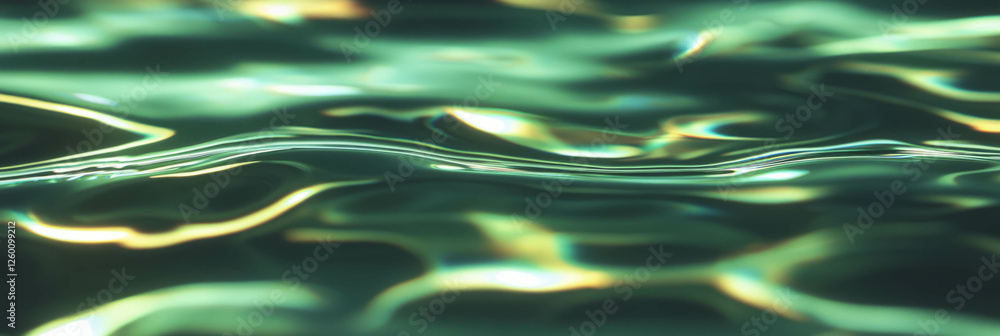 Poster subtle olive green water with ripples reflecting soft light and trees in the background