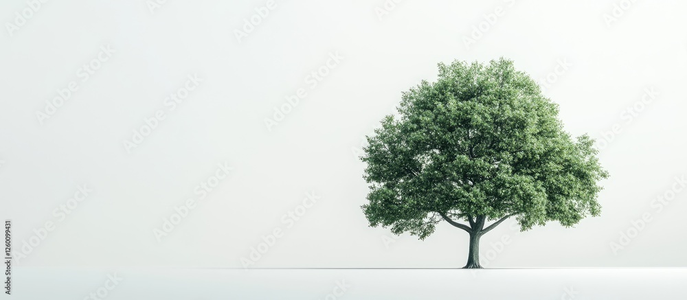 Fototapete lush green tree on white background positioned centrally with soft shadows creating depth emphasizin
