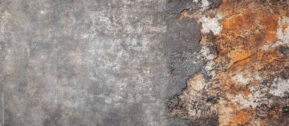 Fototapete Grunge textured background featuring weathered concrete on the left and a rust-colored vintage wall on the right creating a contrasting aesthetic.