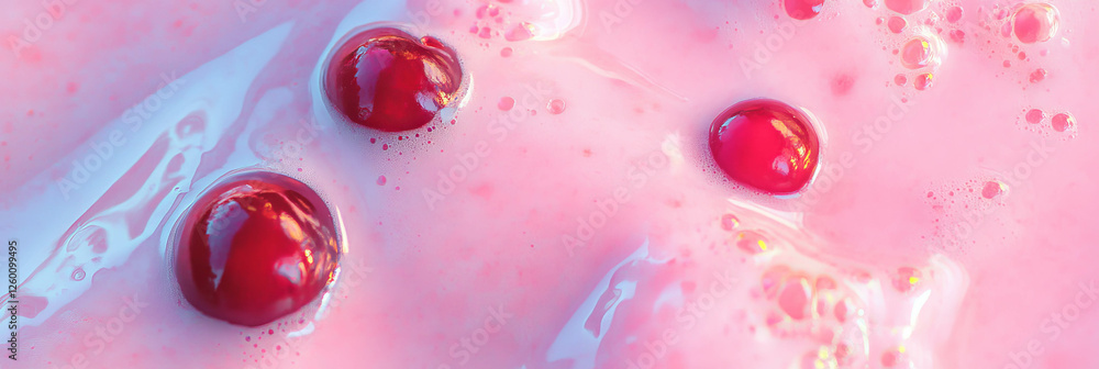 Poster pale pink milk with cranberry ripples and cranberries creating a vibrant swirl effect
