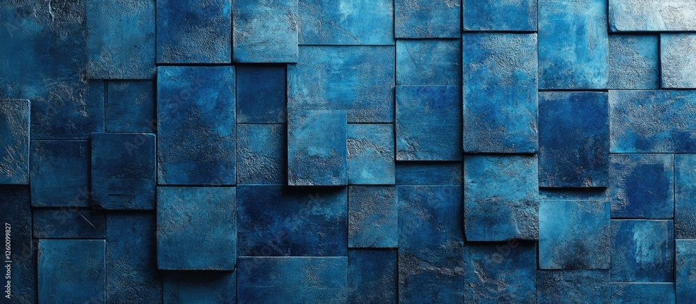 Poster abstract blue stained concrete wall texture featuring dark blue squares arranged in a grid pattern i