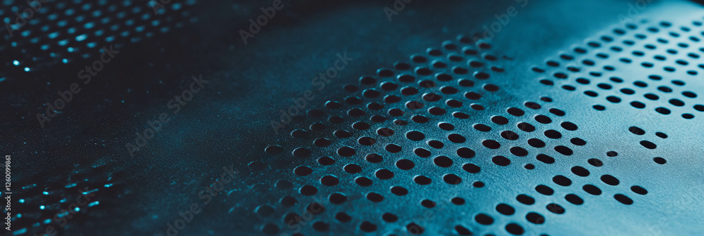 Poster Detailed view of perforated leatherette with a textured zinc surface in a modern setting