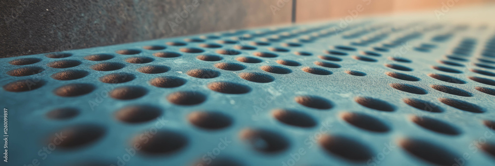 Aufkleber perforated rubber matting combined with matte metal and textured stone in modern design setting