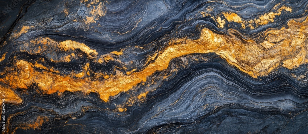 Aufkleber elegant black and gold marble texture with deep black swirls and shimmering golden veining in a hori