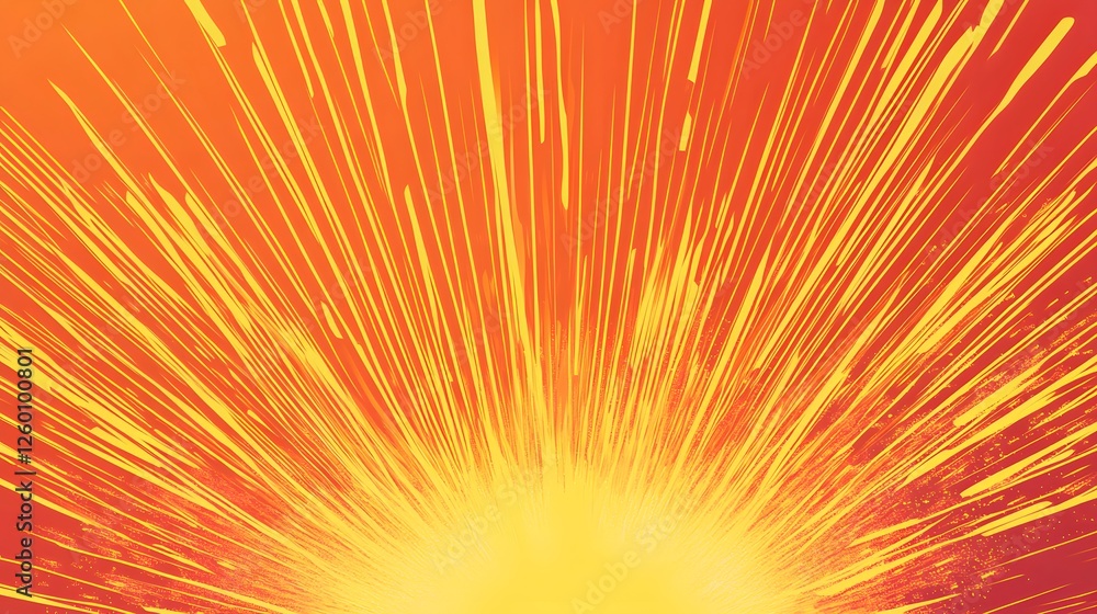 Poster Abstract sunburst design with radiating yellow lines on orange