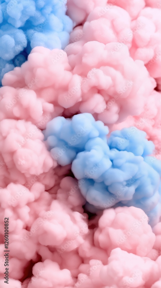 Poster soft pastel clouds of pink and blue swirl together creating an abstract art piece in a random backgr
