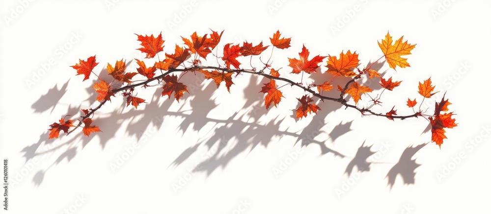 Aufkleber colorful autumn maple branch with vibrant orange and red leaves casting intricate shadows on a light