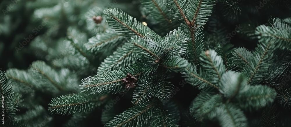 Aufkleber green christmas tree branches closely packed with pine needles illuminated by soft natural light cre