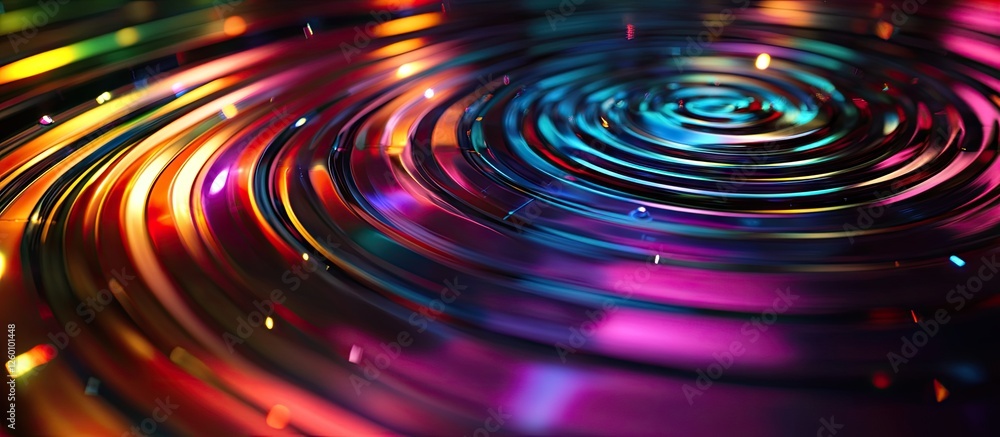 Poster colorful abstract background with vibrant circular patterns of light in shades of blue, purple, and 