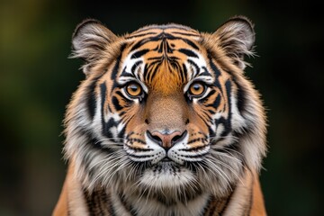 Naklejka premium Majestic tiger gazes intensely, showcasing striking fur patterns