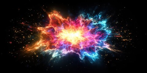 Colorful abstract energy explosion against a dark cosmic background