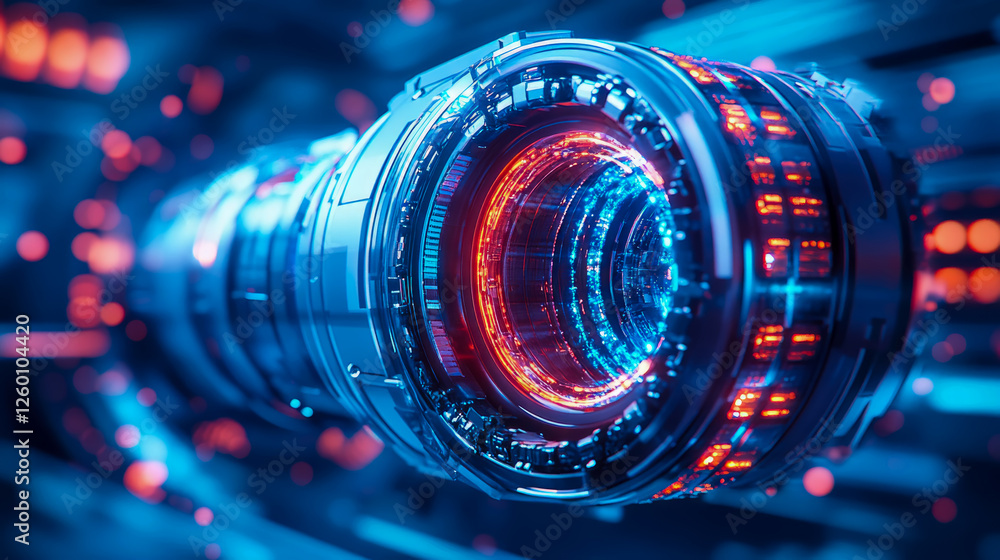Poster futuristic tech tunnel: data stream visualization