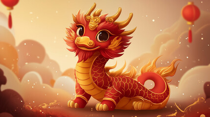 A cute and vibrant cartoon-style Chinese zodiac dragon illustration. Perfect for Lunar New Year, festive decorations, and cultural celebrations. Ideal for greeting cards, children’s books, and digital