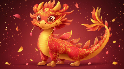 A cute and vibrant cartoon-style Chinese zodiac dragon illustration. Perfect for Lunar New Year, festive decorations, and cultural celebrations. Ideal for greeting cards, children’s books, and digital
