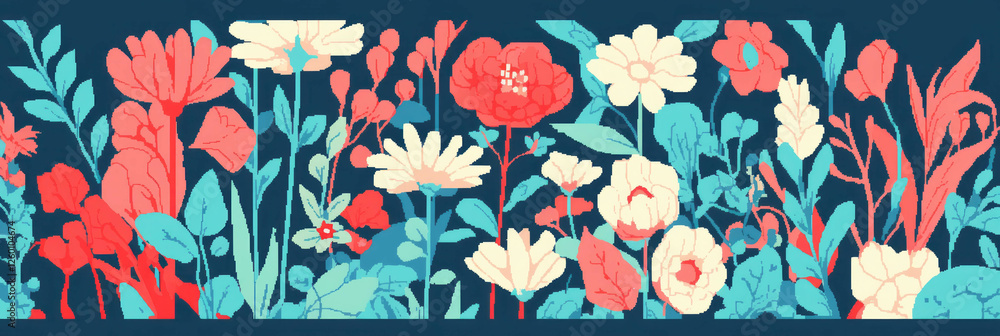 Aufkleber brightly colored pixel art flowers in various shapes create a vibrant background for banners