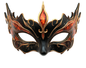dark sorcerer mask with intricate designs and fiery accents, exuding eerie and mystical aura. Perfect for fantasy themes and magical settings