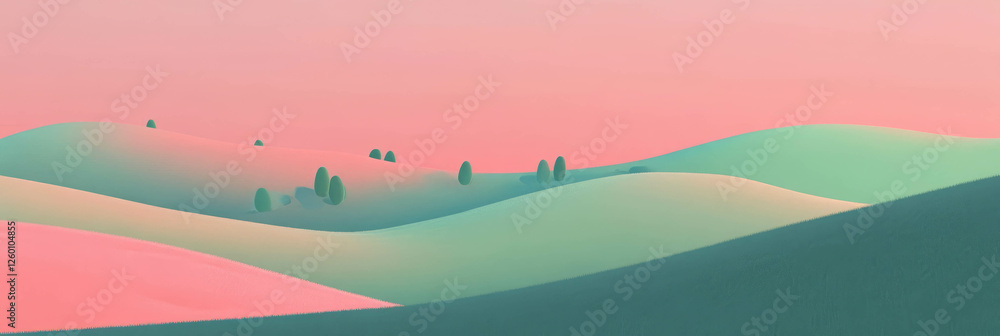 Aufkleber charming landscapes with rolling hills and whimsical trees for a serene background design