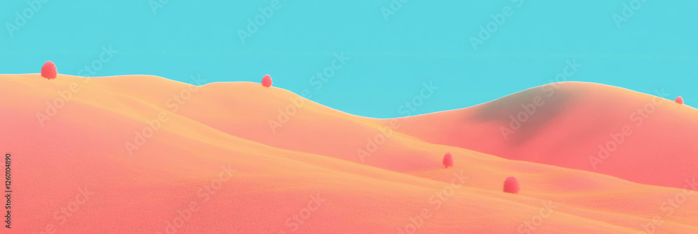 Poster stylized rolling hills and cute trees in a vibrant landscape background design