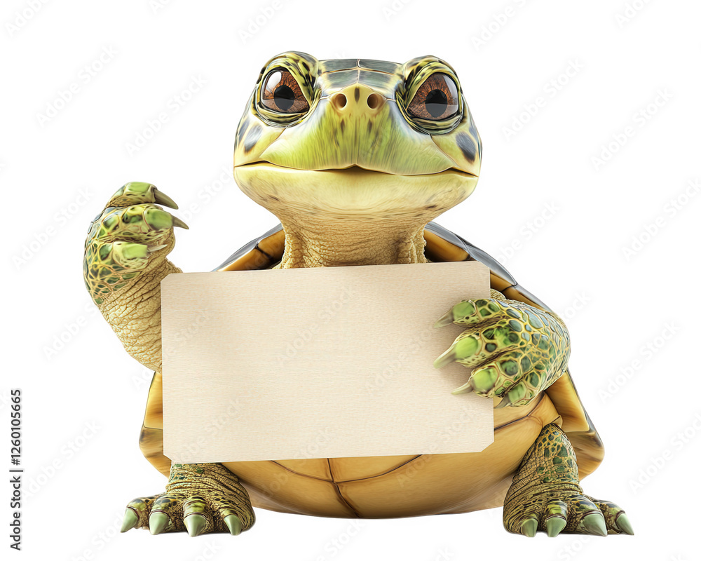 Poster turtle holding blank sign with playful expression, showcasing its unique features and charm. this wh