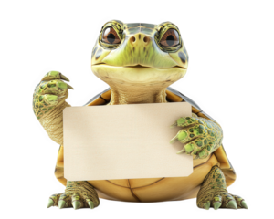 turtle holding blank sign with playful expression, showcasing its unique features and charm. This whimsical creature adds fun touch to any project