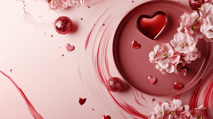 A beautifully designed Valentine's Day background with 3D red hearts, abstract elements, and elegant composition. Perfect for love-themed banners, social media, and romantic celebrations.