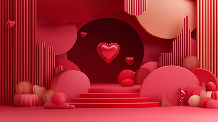 A beautifully designed Valentine's Day background with 3D red hearts, abstract elements, and elegant composition. Perfect for love-themed banners, social media, and romantic celebrations.